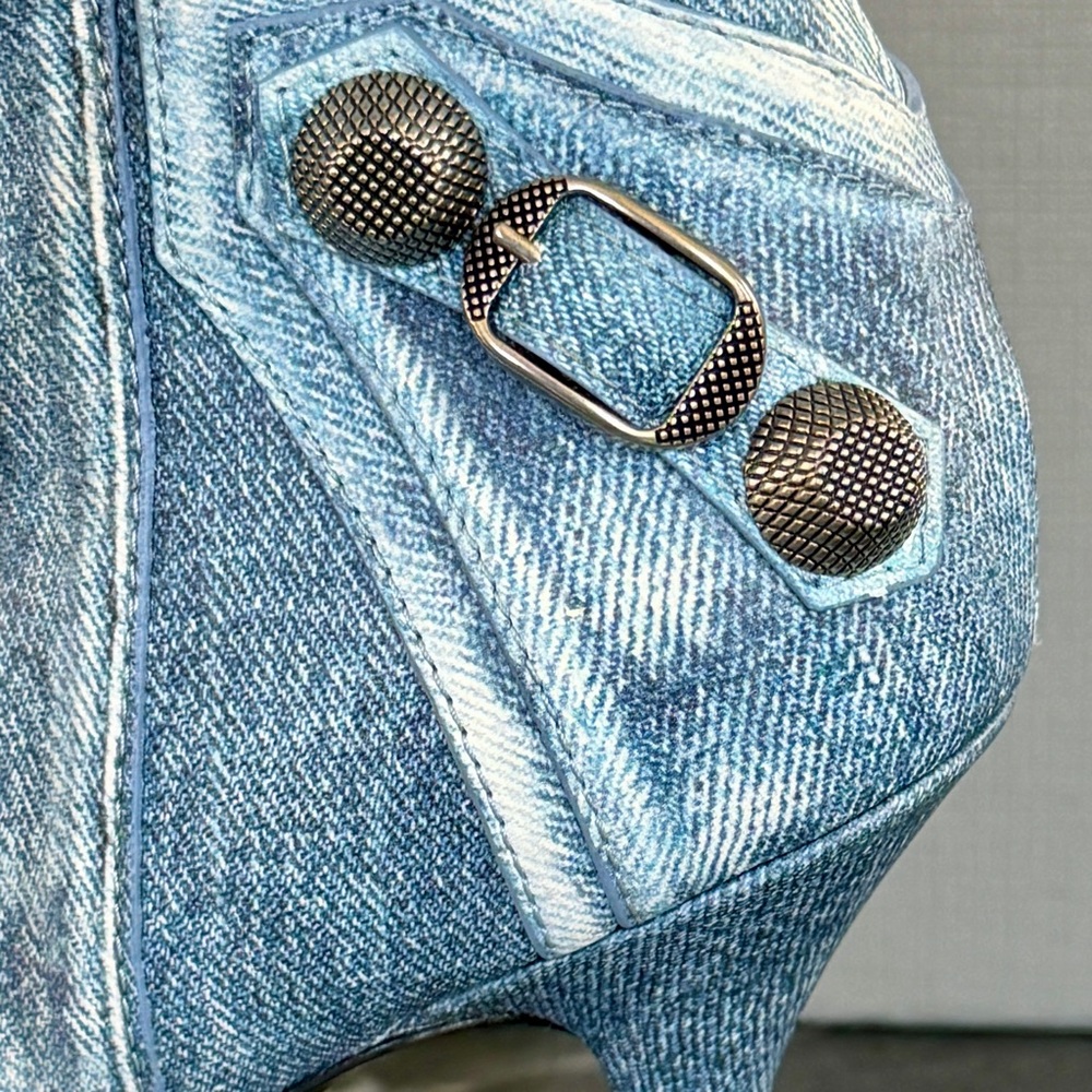 NIB $2600 BALENCIAGA Cagole blue denim leather 771231 stud moto tall boots 41/11 - Picture 8 of 16